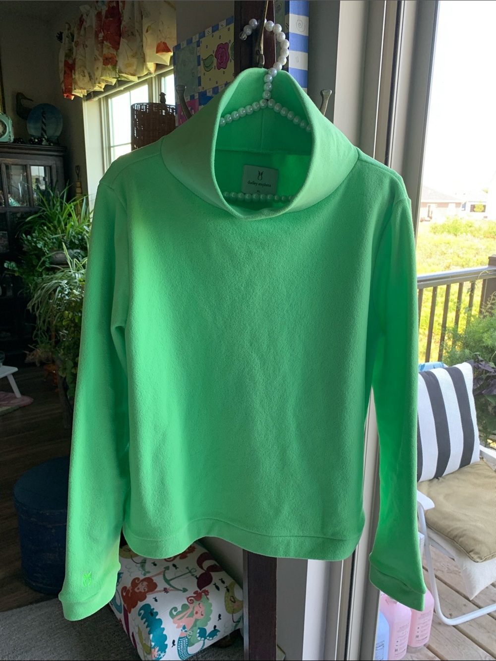 Dudley Stephens Park Slope Turtleneck fleece pullover Neon Green Size XL